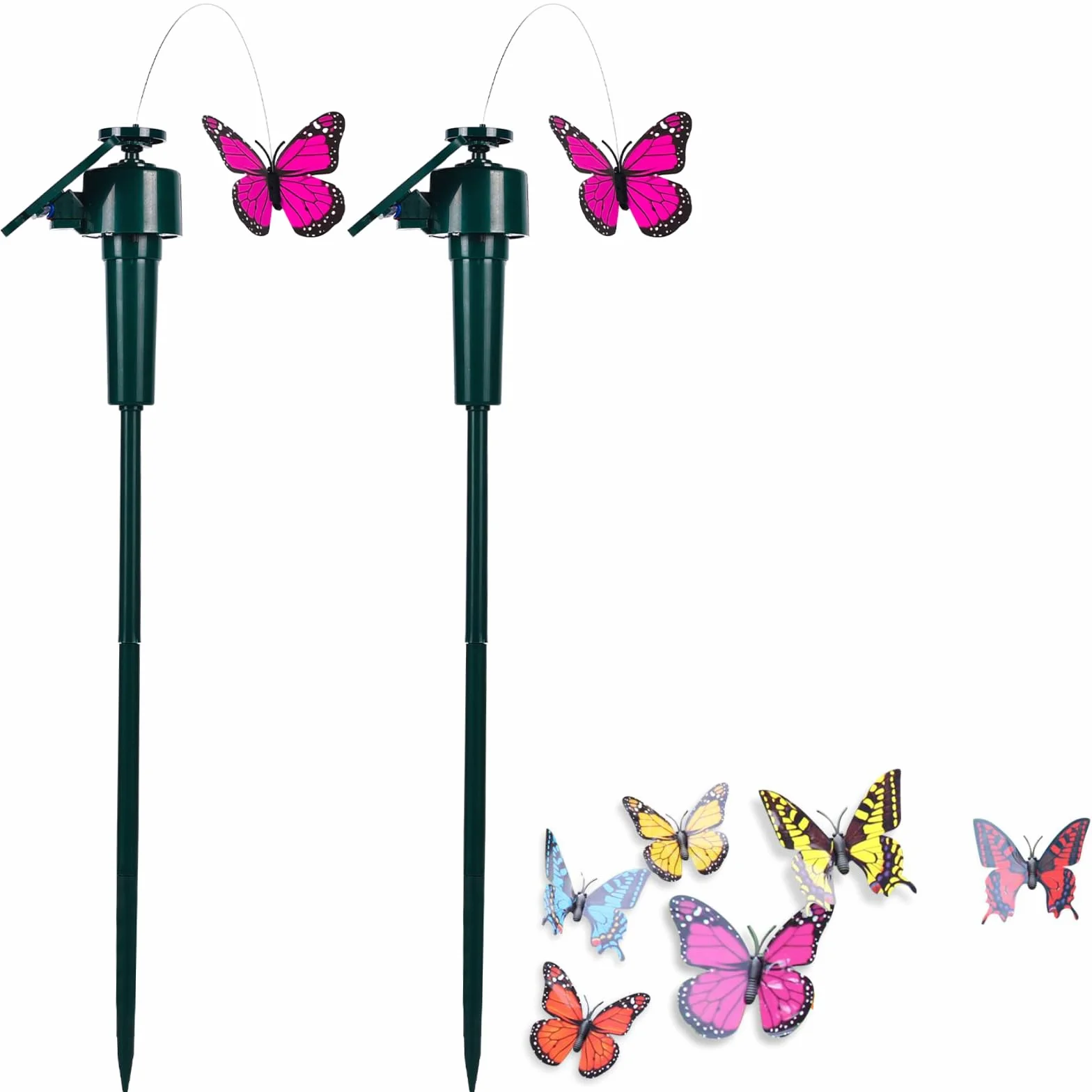 SEIWEI Farfalle decorative da giardino a energia solare/a batteria, 2 pezzi, farfalle volanti svolazzanti per giardino, cortile, piante, fiori, patio, paesaggio (colore casuale)