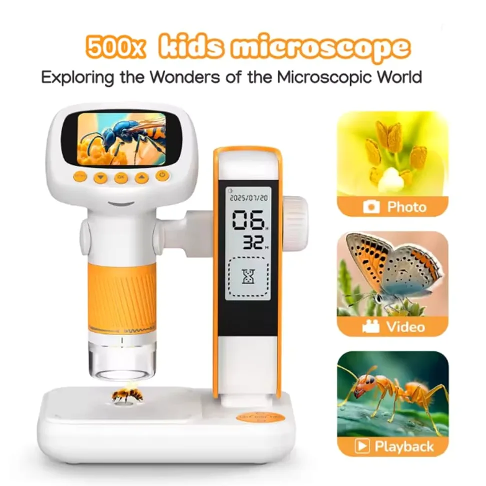 Microscopio Portatile per Bambini, Microscopio con Supporto per Bambini, Giocattolo, Regalo Educativo per Studenti