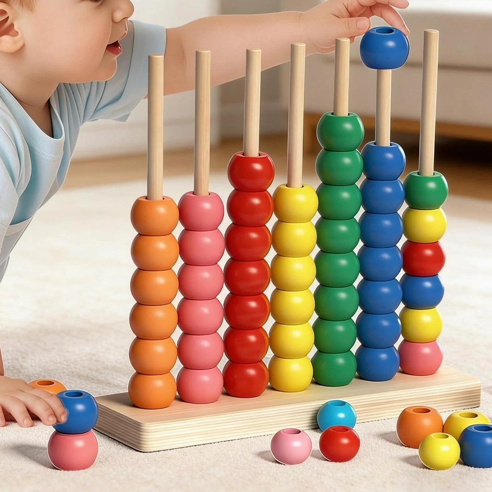 MagiDeal Gioco di conteggio impilabile con perline di legno per smistamento dei colori, gioco di coordinazione per bambini da 1 a 3 anni, 21.5x6x20 Cm