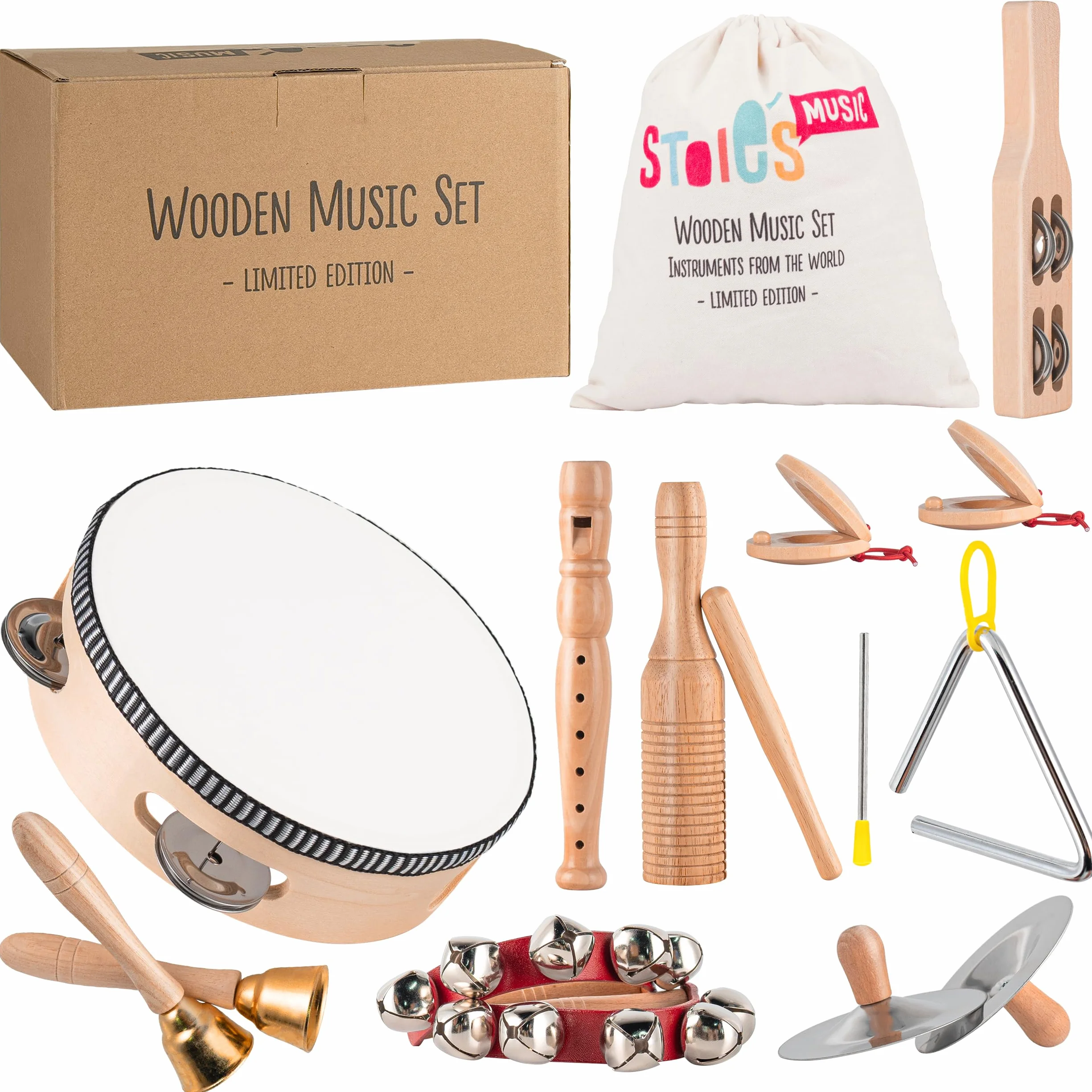STOIE'S 15 PZ Strumenti Musicali Legno Bambini 3 4 5 6 Anni Percussioni Montessori Set Strumenti Musicali Bambini Tamburello Bambini Giocattoli Musicali Giochi
