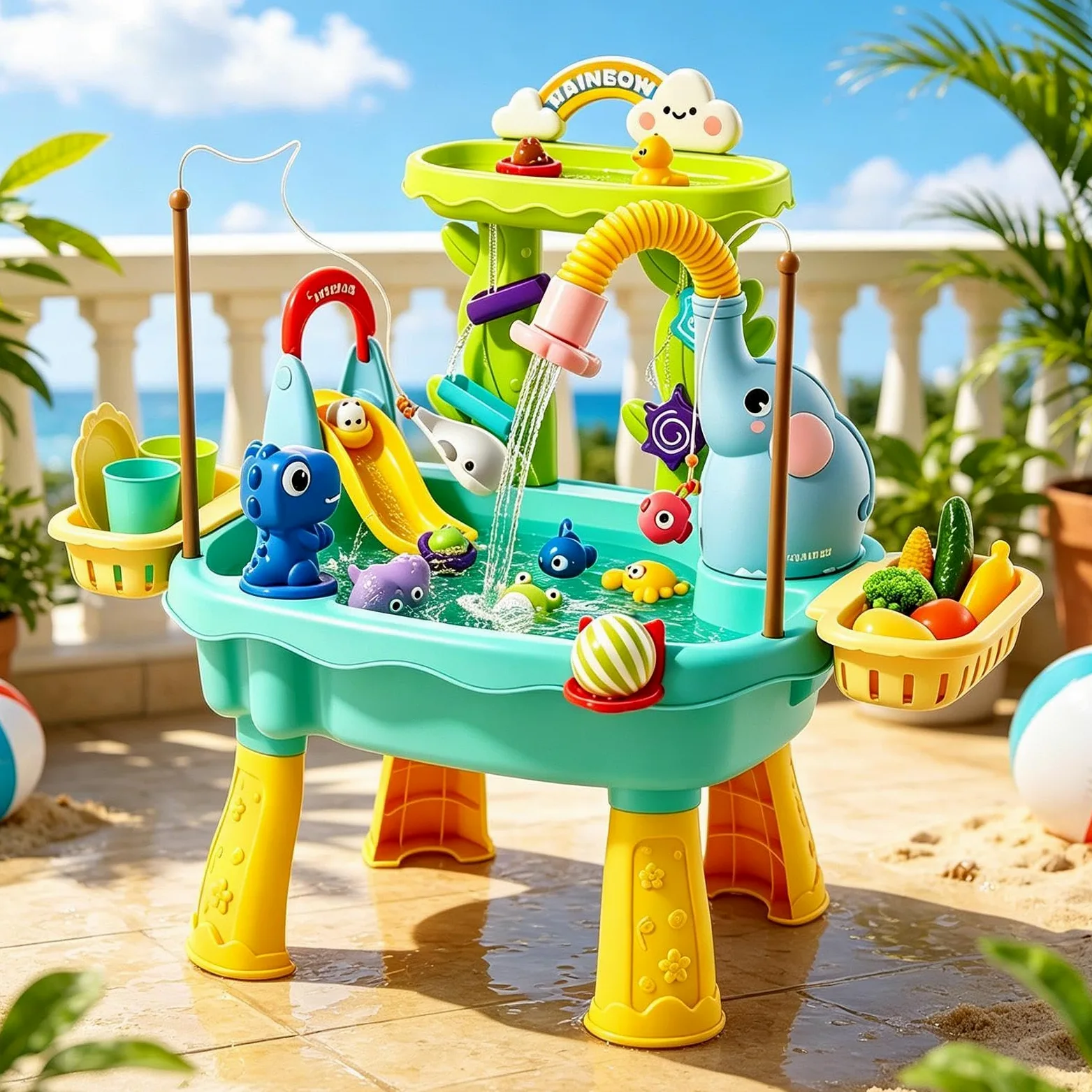 Tavolo Acquatico con di Pesca | Tavolo per Giochi d'Acqua da Esterno per , Spiaggia, , Campeggio, Patio, Asilo , Scuola Materna, Bambini e Bambine Età 4-8