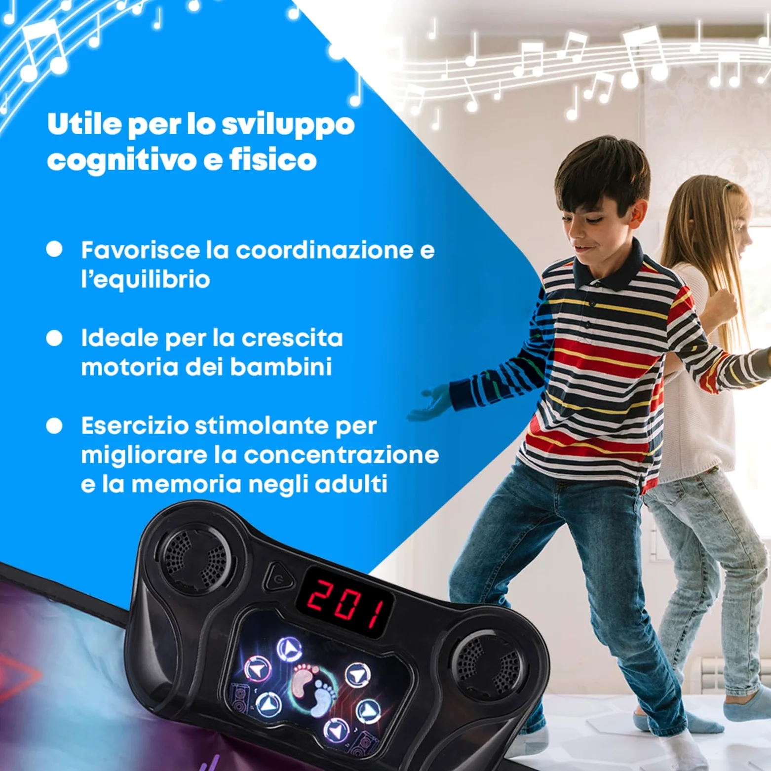 NK Tappetino da Ballo per Bambini +5 Anni e Adulti Bluetooth 5.0 - Giochi Danza con 7 modalità di Gioco, Regalo di Compleanno Natale, Base Antiscivolo e Altoparlante con Volume Regolabile (100x89cm)