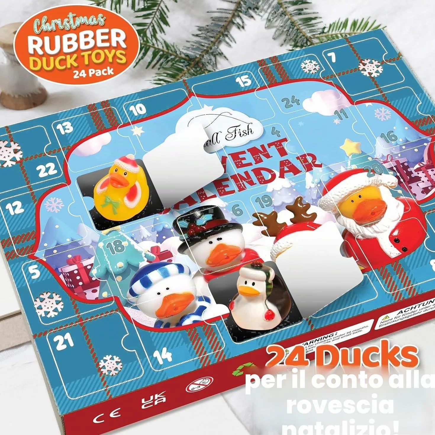 LATERN Calendario Dell'avvento 2025, Conto alla Rovescia di Natale di 24 Giorni con 24 Papere di Gomma Divertenti Giocattoli da Bagno Duckie per Giocattoli per Bambini Favore del Partito Decorazione