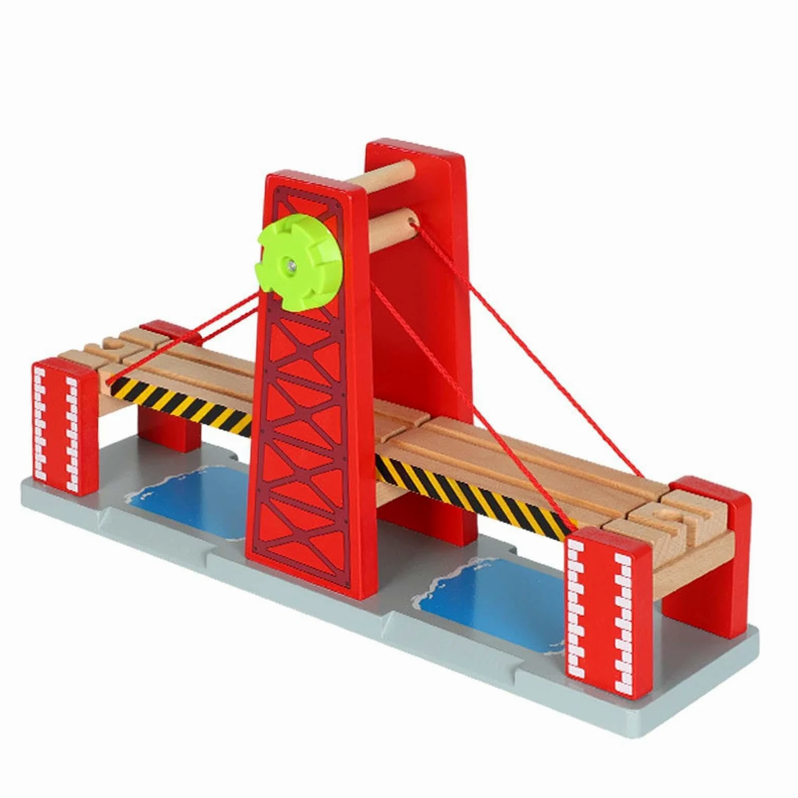 Set di gioco per trenini giocattolo per bambini con coinvolgenti binari ferroviari in legno e ponte sollevatore per ispirare avventure fantasiose. Accessori per set di
