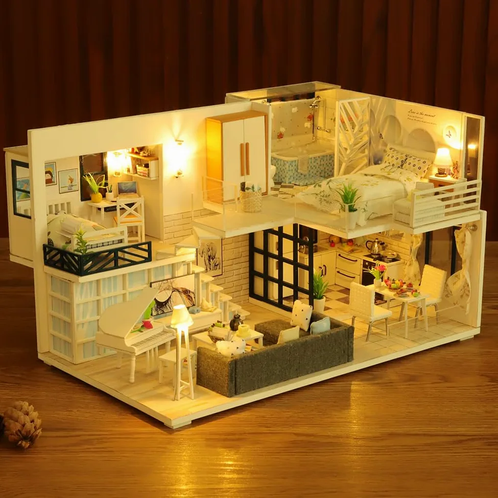 Kit per la casa in miniatura fai da te, kit creativo per la casa in 3D | Mini per la con mobili per e adolescenti, regali di compleanno e di Natale, pratico