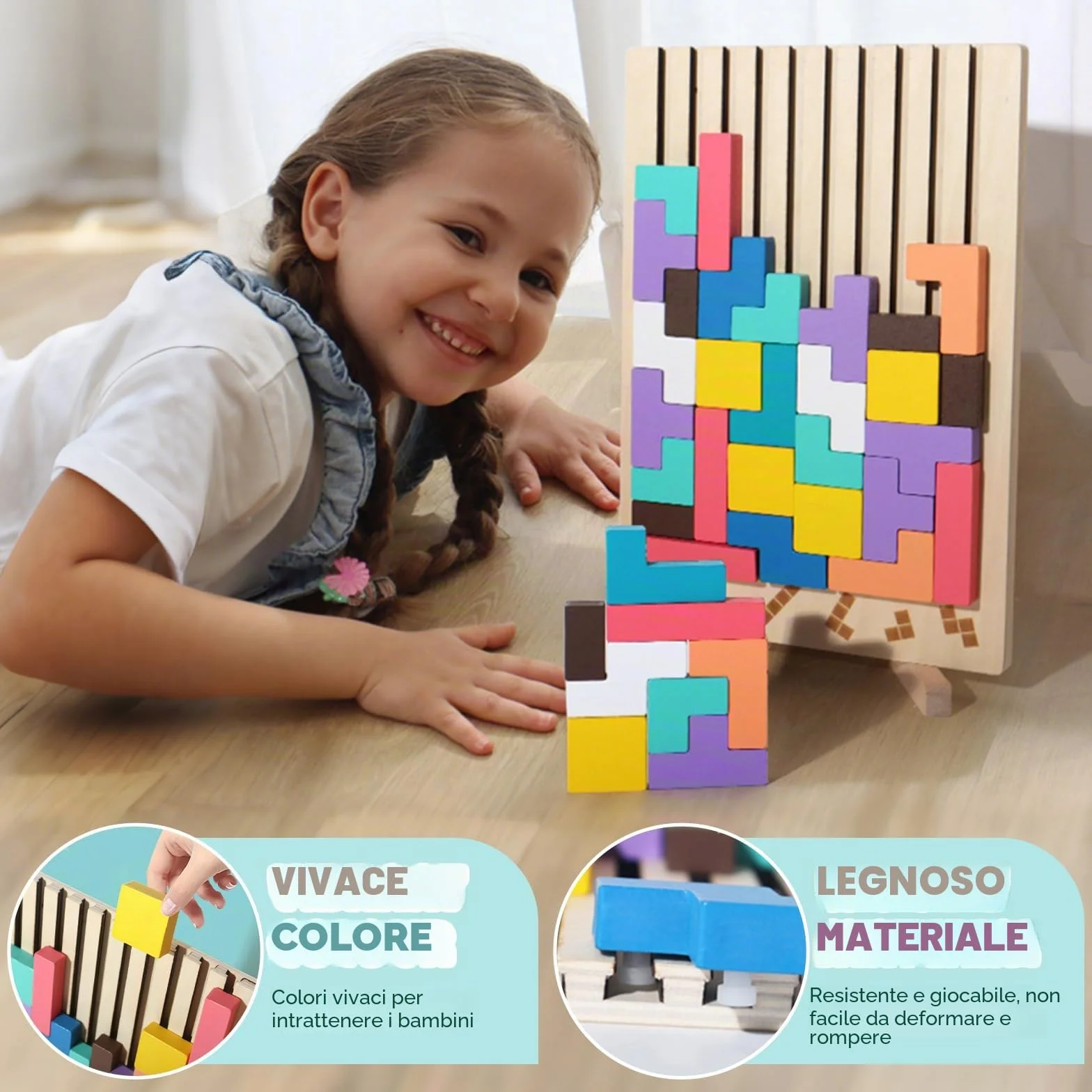 Tetris Gioco per Bambini con Borsa Puzzle di Legno Montessori