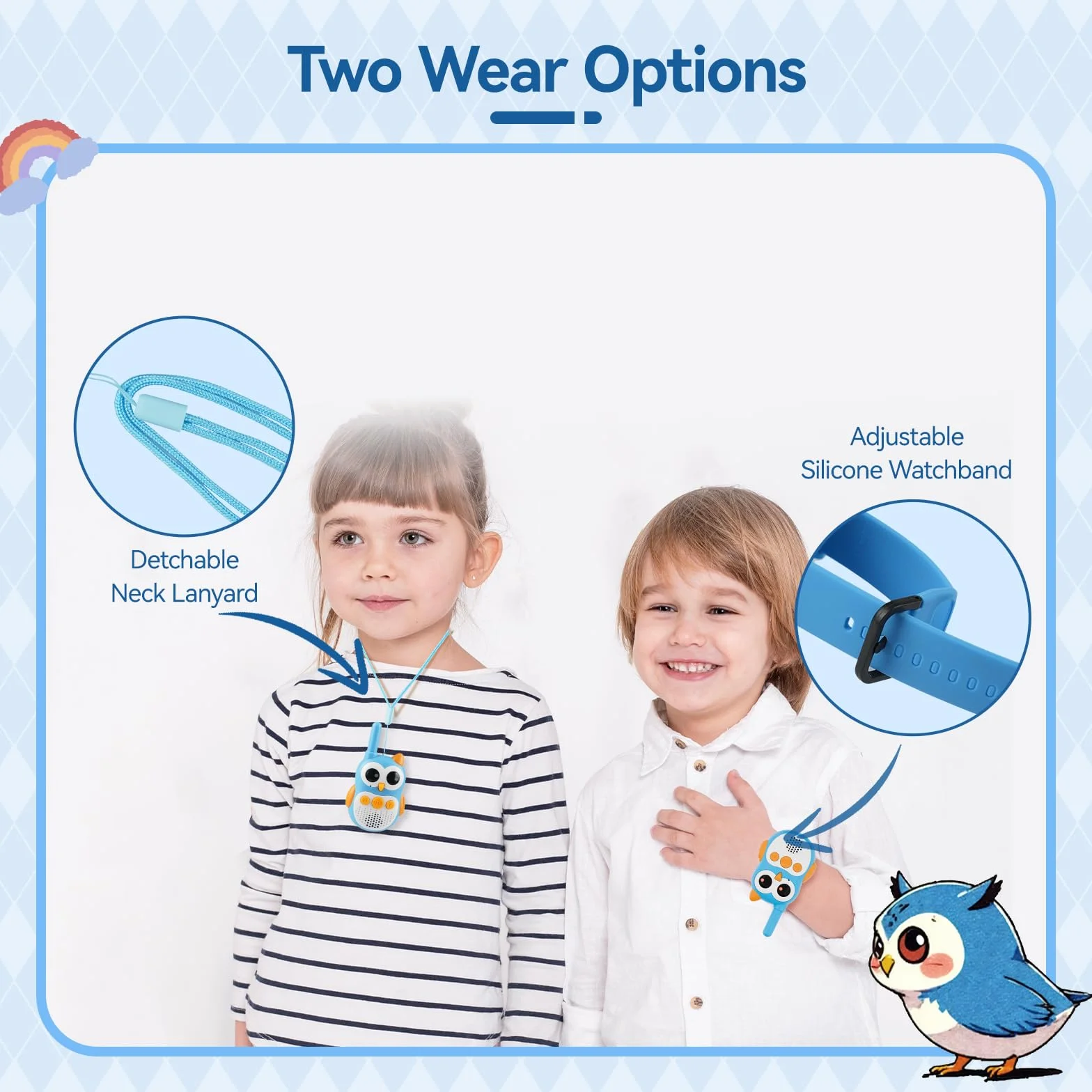 Retevis RT30W Walkie Talkie Bambini Ricaricabili con Occhi LED, Giocattoli Regalo Bambino 4-8 Anni (1 Coppia)