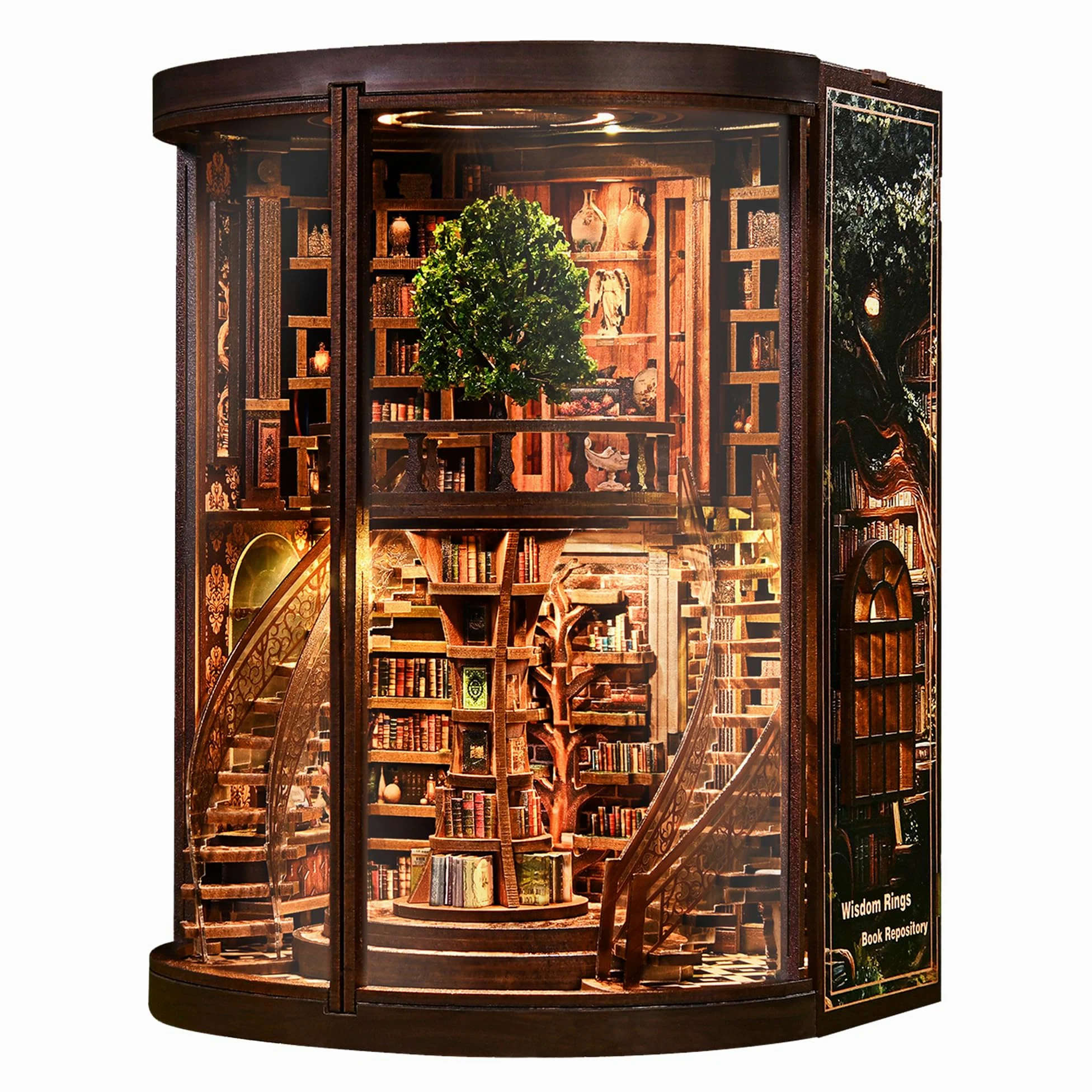 Book Nook, kit libreria, puzzle in legno 3D fai da te, con luce e protezione antipolvere | Libreria storica, 356 pezzi, illuminazione touch, protezione antipolvere in acrilico, circa 13,5 x 16,5 x 21 cm