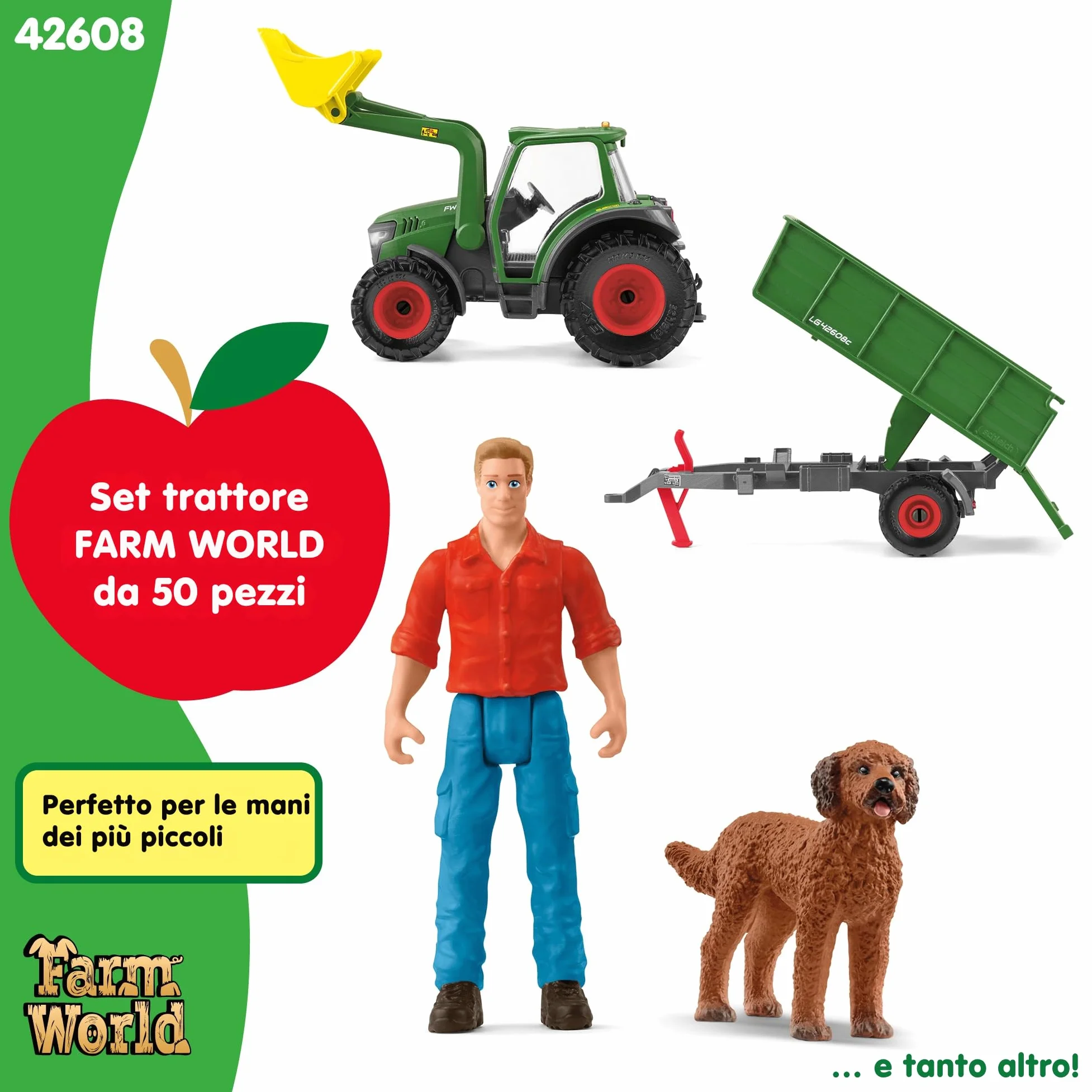 Schleich FARM WORLD | Trattore con rimorchio 42608 | 8 pezzi | Set da gioco dai 3 anni | set con personaggi, numerose funzioni e tanti accessori | figura animali della fattoria schleich