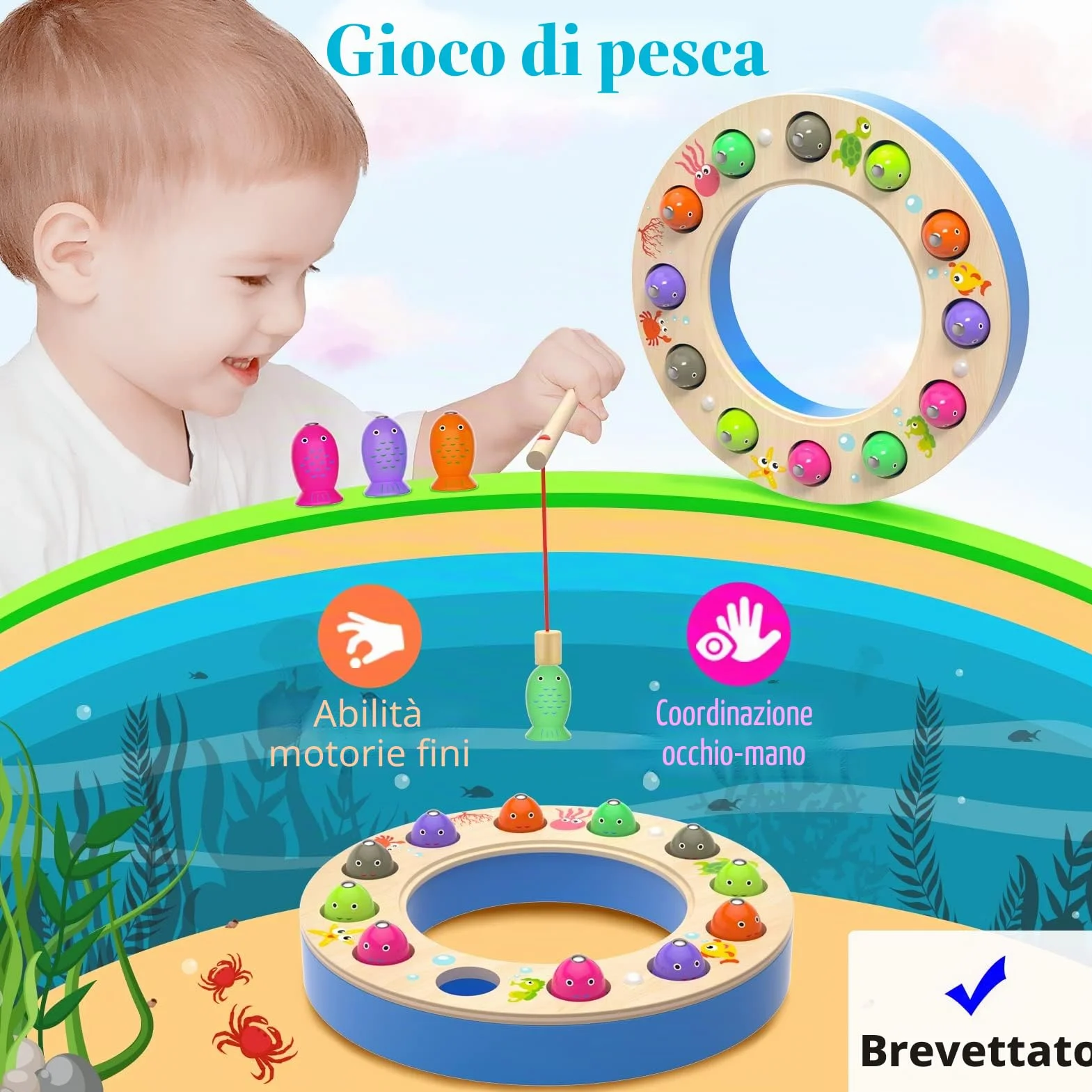 Uping Giochi Montessori Giocattolo di Legno Gioco di Pesca Magnetico 3 Anni Educativi Regalo Ragazzi Ragazze
