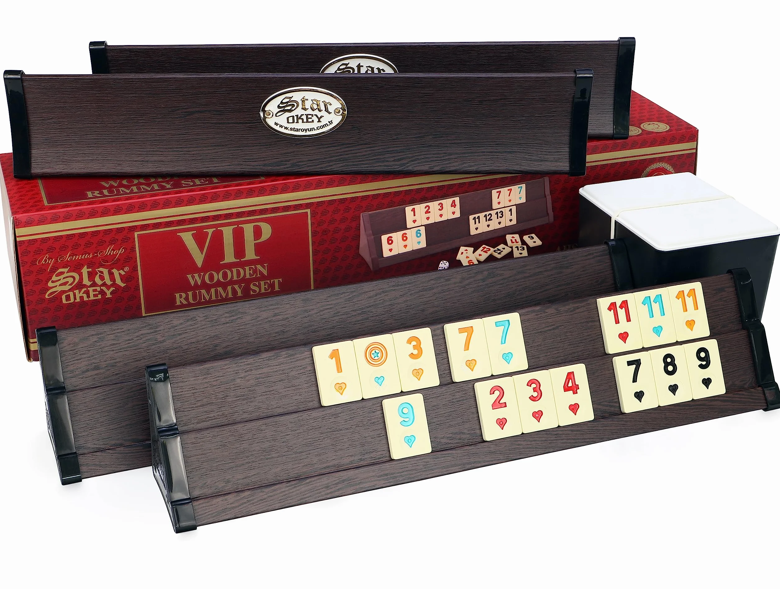 VIP, set di legno con Okey con pietre in melammina AHSAP Okey TAKIMI con penna a sfera Semus (marrone)