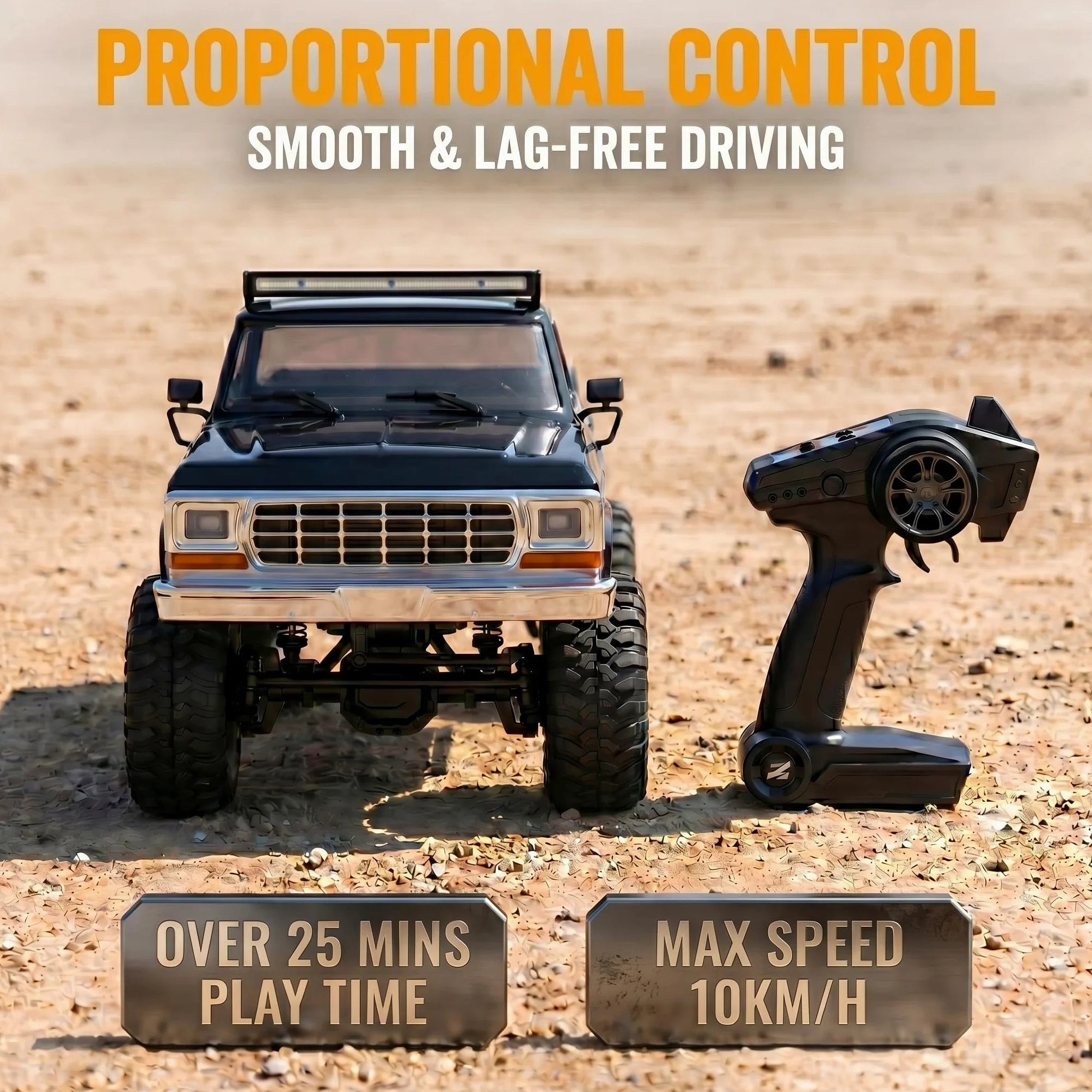 Auto telecomandata 1/16, pickup 4x4 proporzionale 2,4G, fuoristrada con 12 modalità di fari, auto radiocomandata per adulti (RTR/nero)