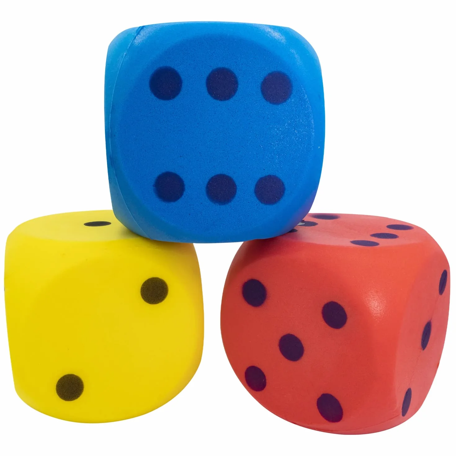 Idena 40227 - Cubo morbido in blu, giallo e rosso (selezione non possibile), grande cubo di schiuma di circa 15 cm per un gioco vario e divertente