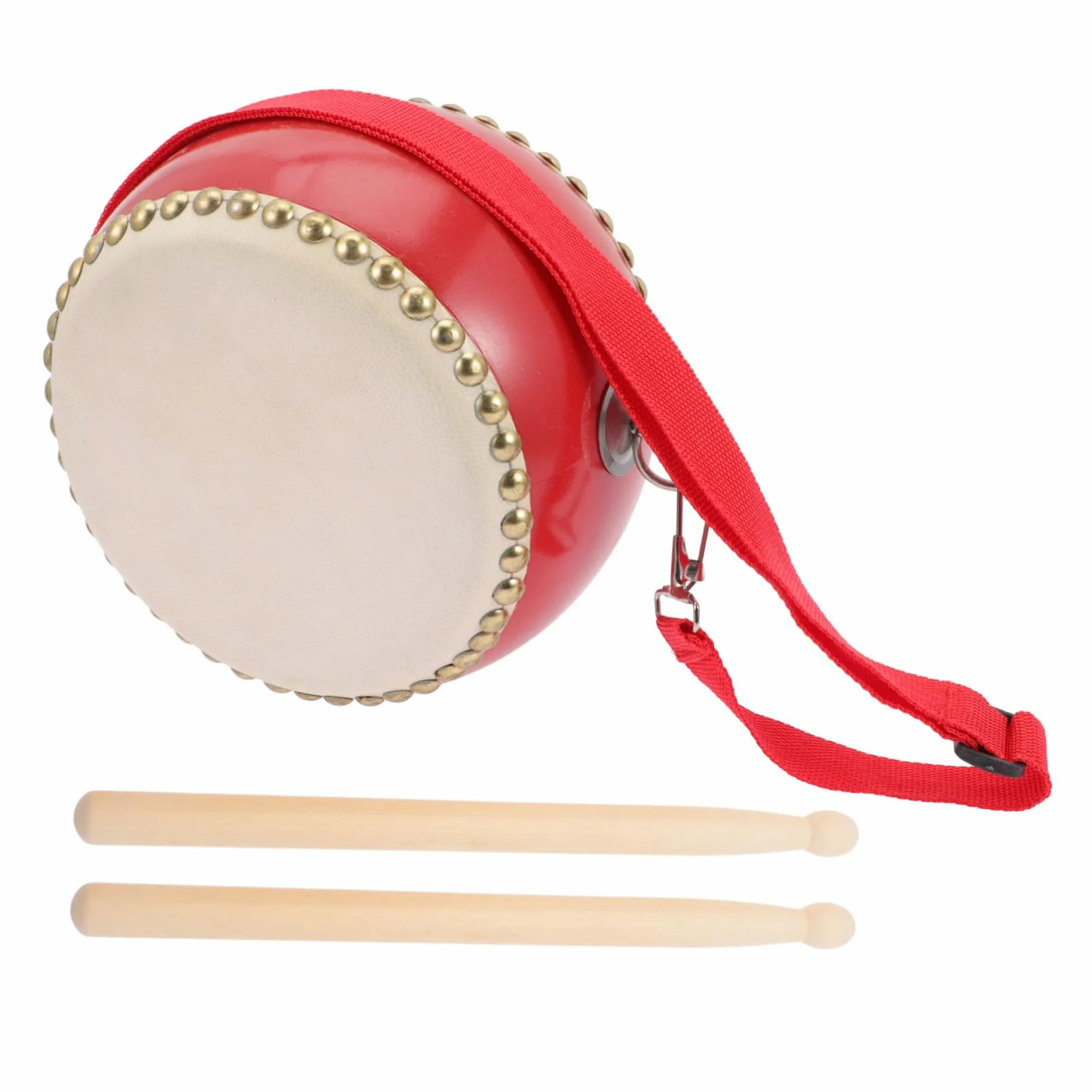 Tamburo Giocattolo in Pelle di Mucca in Legno Rosso | Strumento Percussione Musicale, per Feste di Celebrazione, per Bambini e Adulti