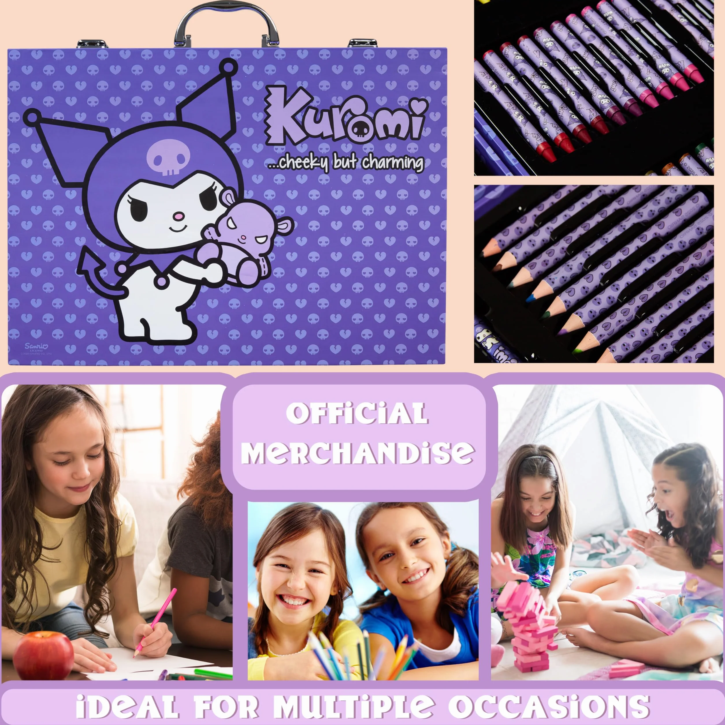 Sanrio Hello Kitty Kuromi Zestaw Rysunkowy dla Dzieci, Kolorowanki Anime w Etui Podróżnym, Prezent Kawaii dla Dziewczynki (Viola Kuromi)