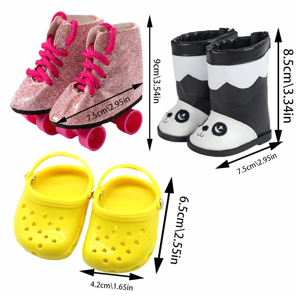 10 paia di scarpe per bambole da 18 pollici, BOSOIRSOU 7cm Stivali Scarpe da ballo Sandali Scarpe casual Scarpe di tela Adatte per 45cm American Girl Doll Accessori