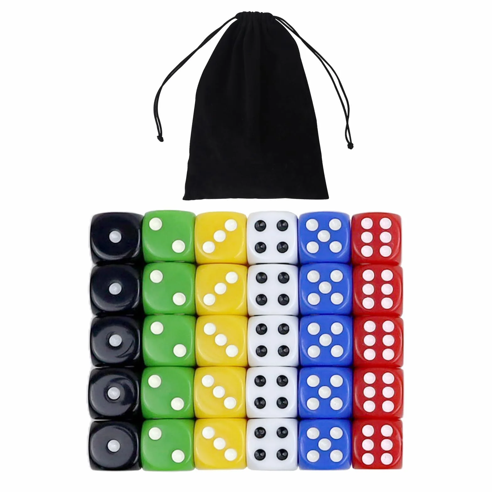 30 Pezzi Dadi Colorati a 6 Facce,22mm D6 dadi in acrilico ,6 Facce Game Dice a cubetti in acrilico con sacchetto a cubo nero,per Poker,Giochi da Tavolo, Giochi con Dadi e Matematici ,poker