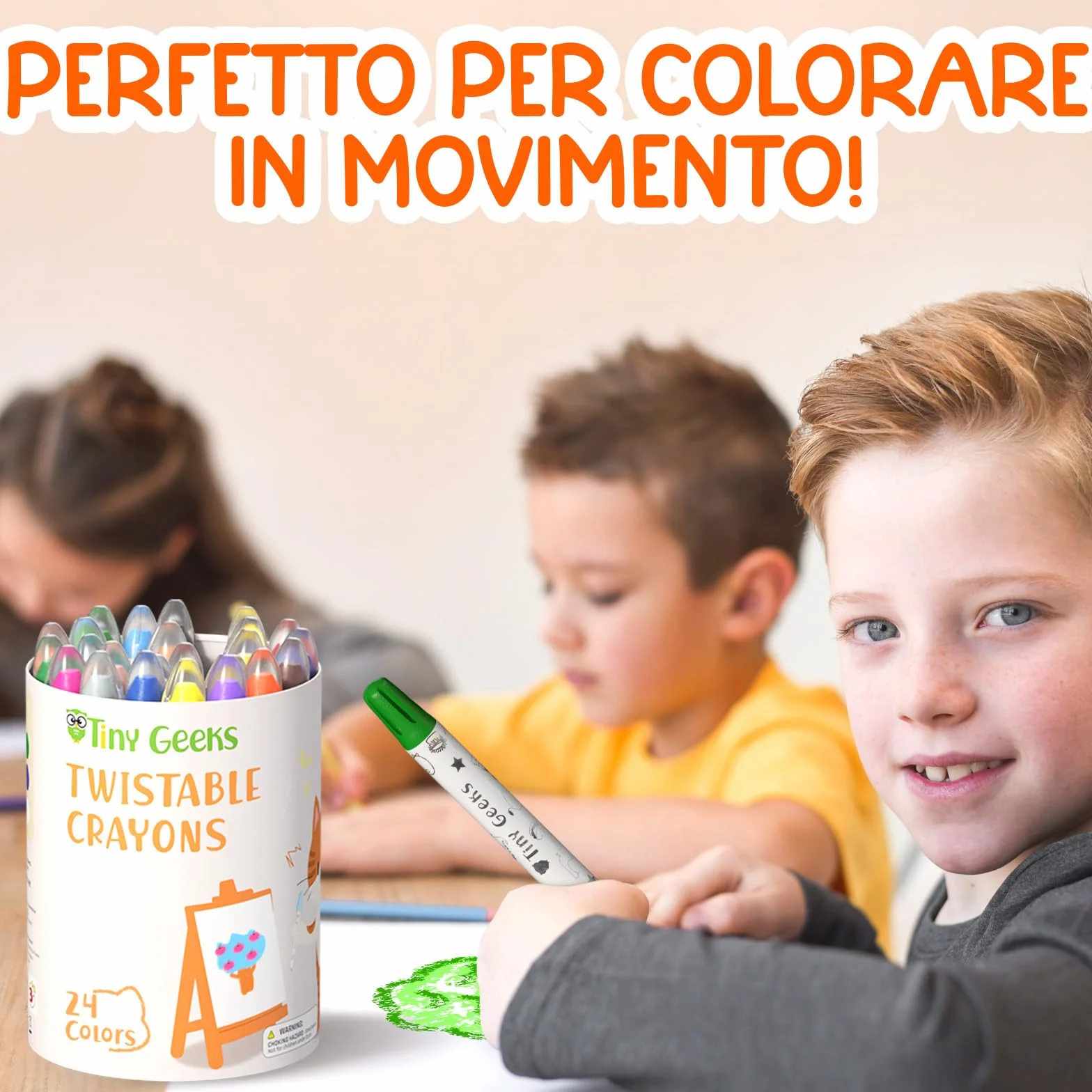 TinyGeeks 24 Pastelli a Cera Twistabili - Non Tossici per Bambini 1-3 Anni - Pastelli a Cera Lavabili per Bambini di Età 4-8 Anni
