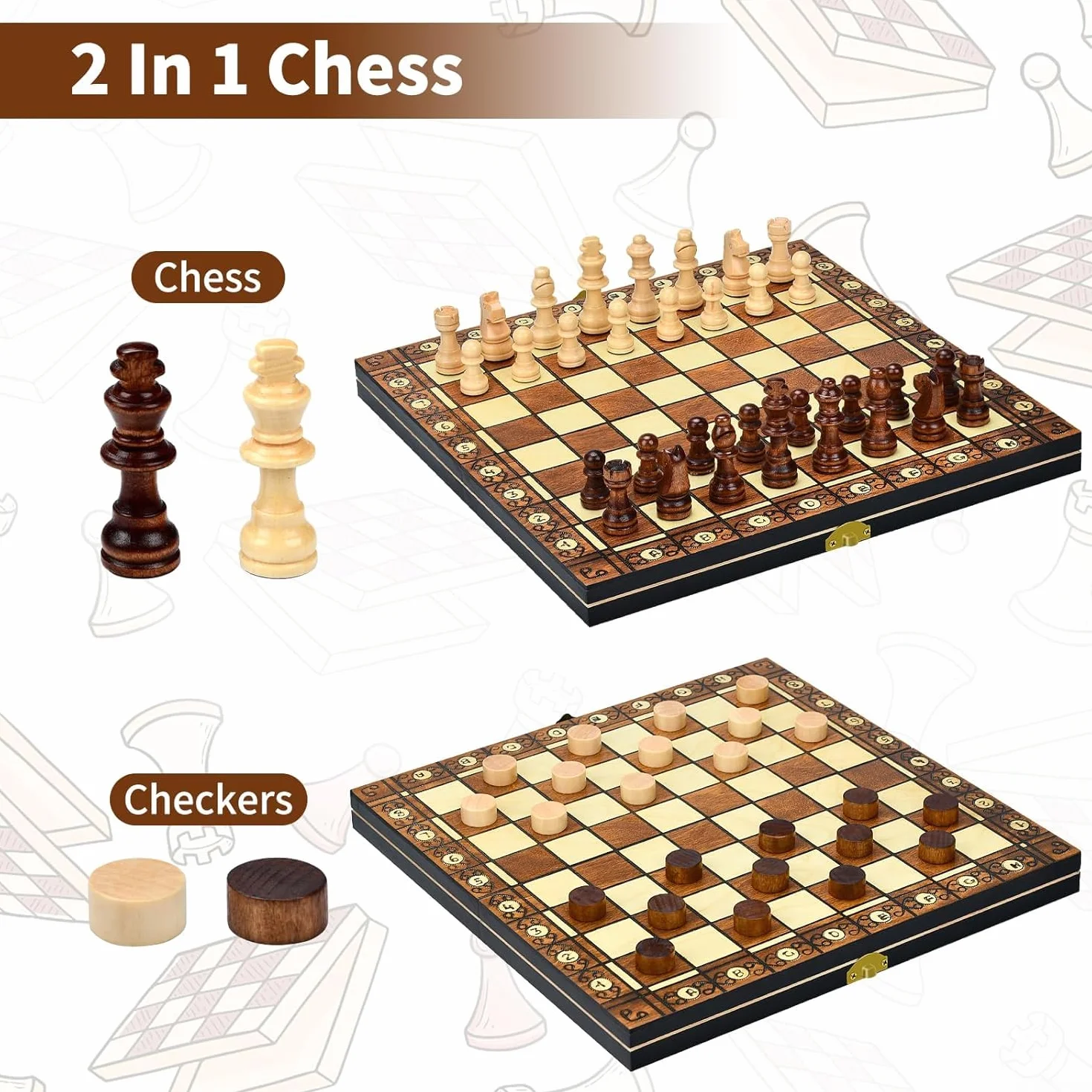 Aissom Scacchiera in Legno 2 in 1 Pieghevole Magnetica Scacchi Backgammon Dama 29x29 cm