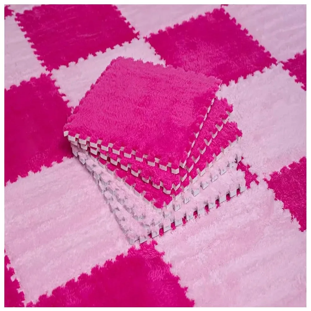 10 tappetini a incastro in schiuma antiscivolo, per sala giochi e camera da letto (magenta e rosa), perfetti per aree giochi per bambini