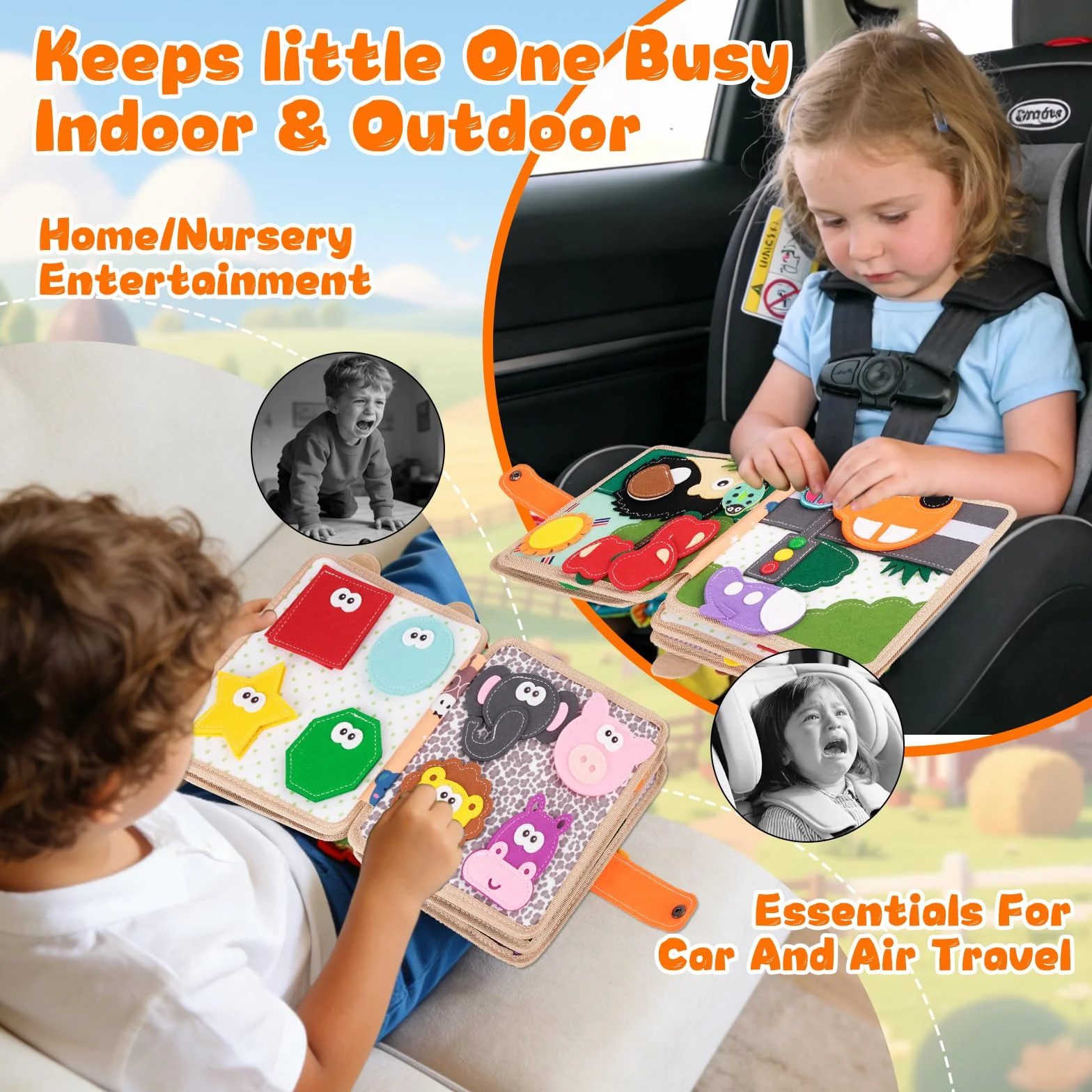 Busy Board per 1-3 Anni, Libro Montessori Interattivo, Libro Silenzioso in Feltro, Giochi Montessori 1 2 3 Anni, per L'educazione della Prima Infanzia, Regalo di Compleanno per Ragazzi e Ragazze