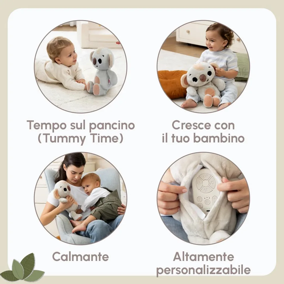 Tiny Love Koala Peluche Che Respira, Peluche Neonato, 0+ Mesi, Giocattolo con Movimento Calmante, Musica, Rumori Bianchi e Luci, Lavabile in Lavatrice, Ricarica USB-C, Collezione Boho Chic