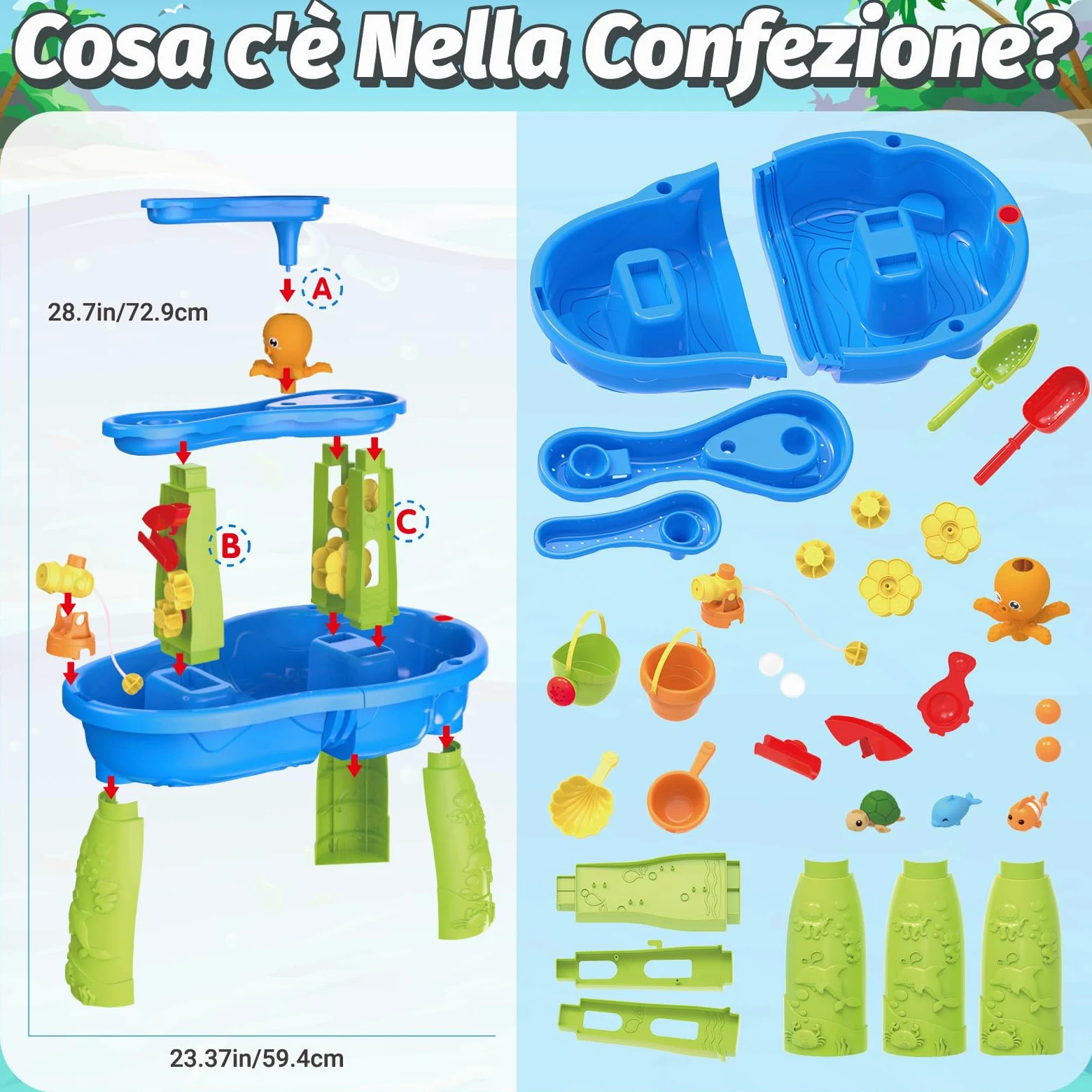 FRUSE Tavolo d'Acqua per Bambini a 3 Livelli per Bambini 3 4 5 6 Anni | Giochi Acqua, Attività Sensoriali, Facile da Montare e Pulire, Tavolo Acquatico, per Spiaggia, Giardino, da Interno e Esterno